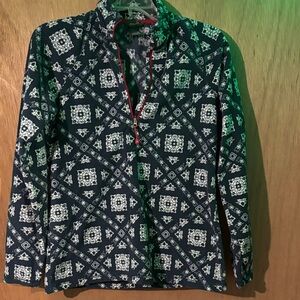 Eddie Bauer Green and White Patterned Fleece Jacket